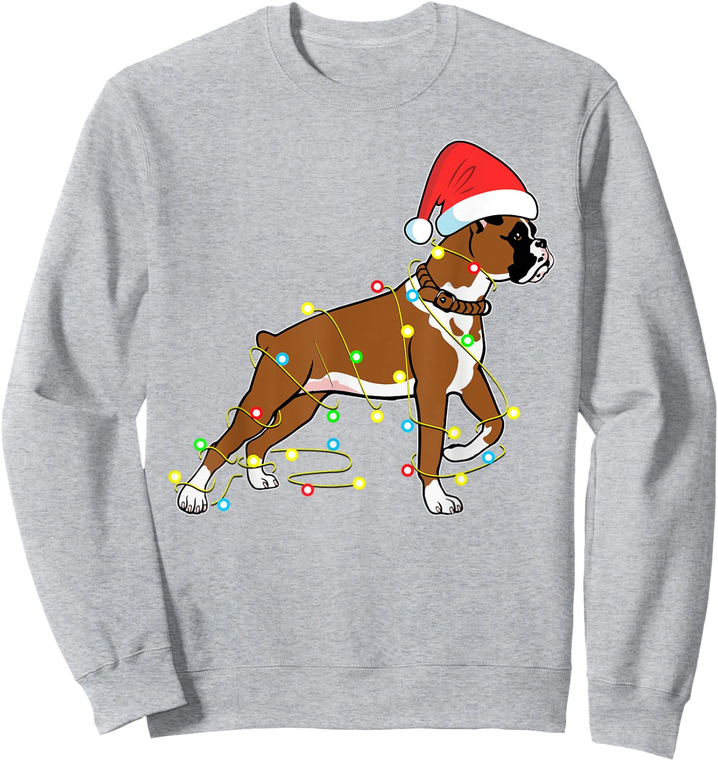 Christmas Lights Boxer Dog Lover Funny Gift Women Kids Sweatshirt - Sweatshirt | Ash