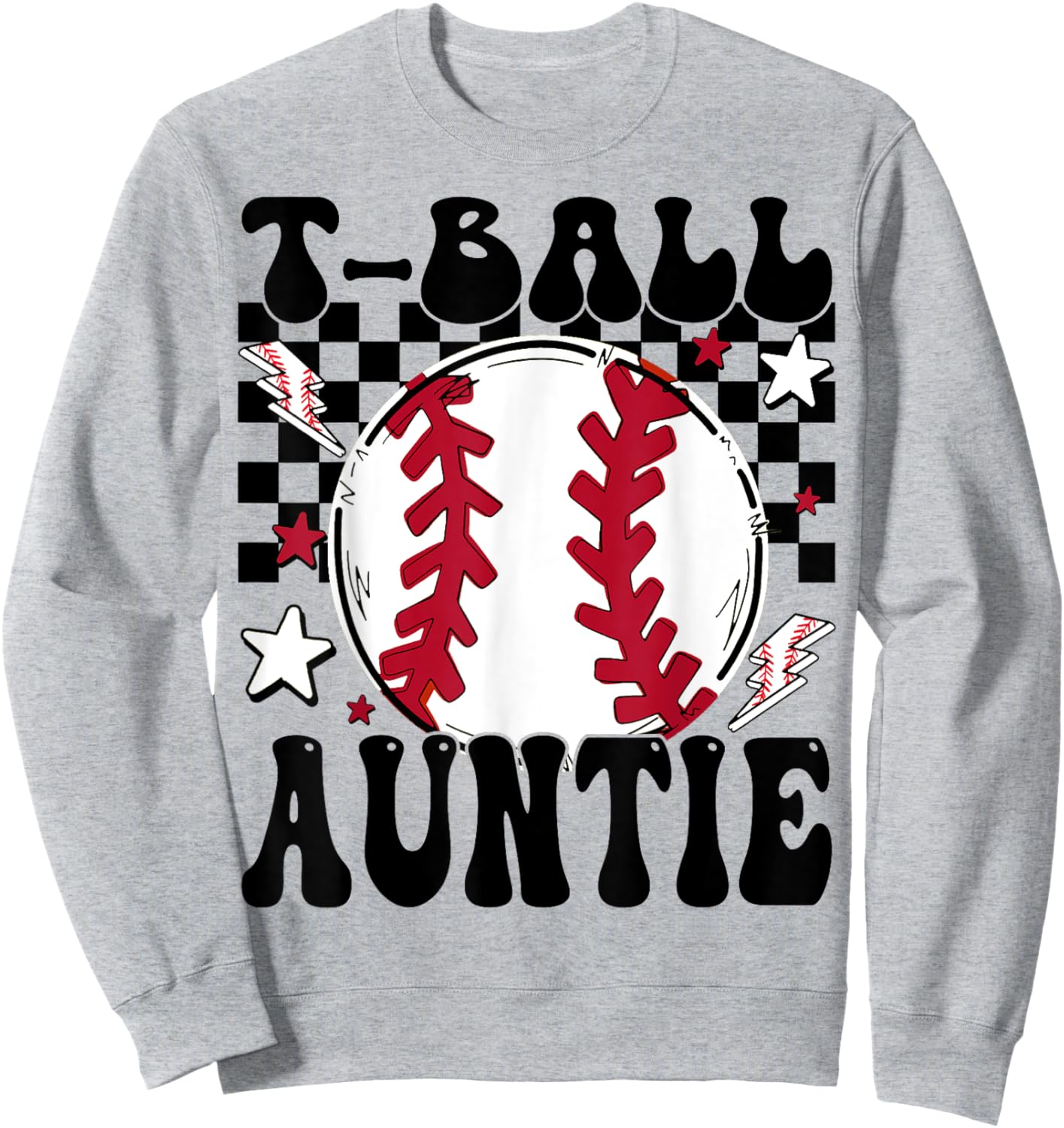 T-Ball Auntie Proud Ball Auntie Groovy Family Matching Sweatshirt - Sweatshirt | Ash
