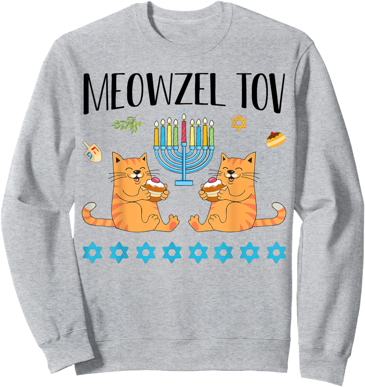 Meowzel Tov Menorah Cat Hanukkah Chanukah Jewish Funny Gift Sweatshirt - Sweatshirt | Ash