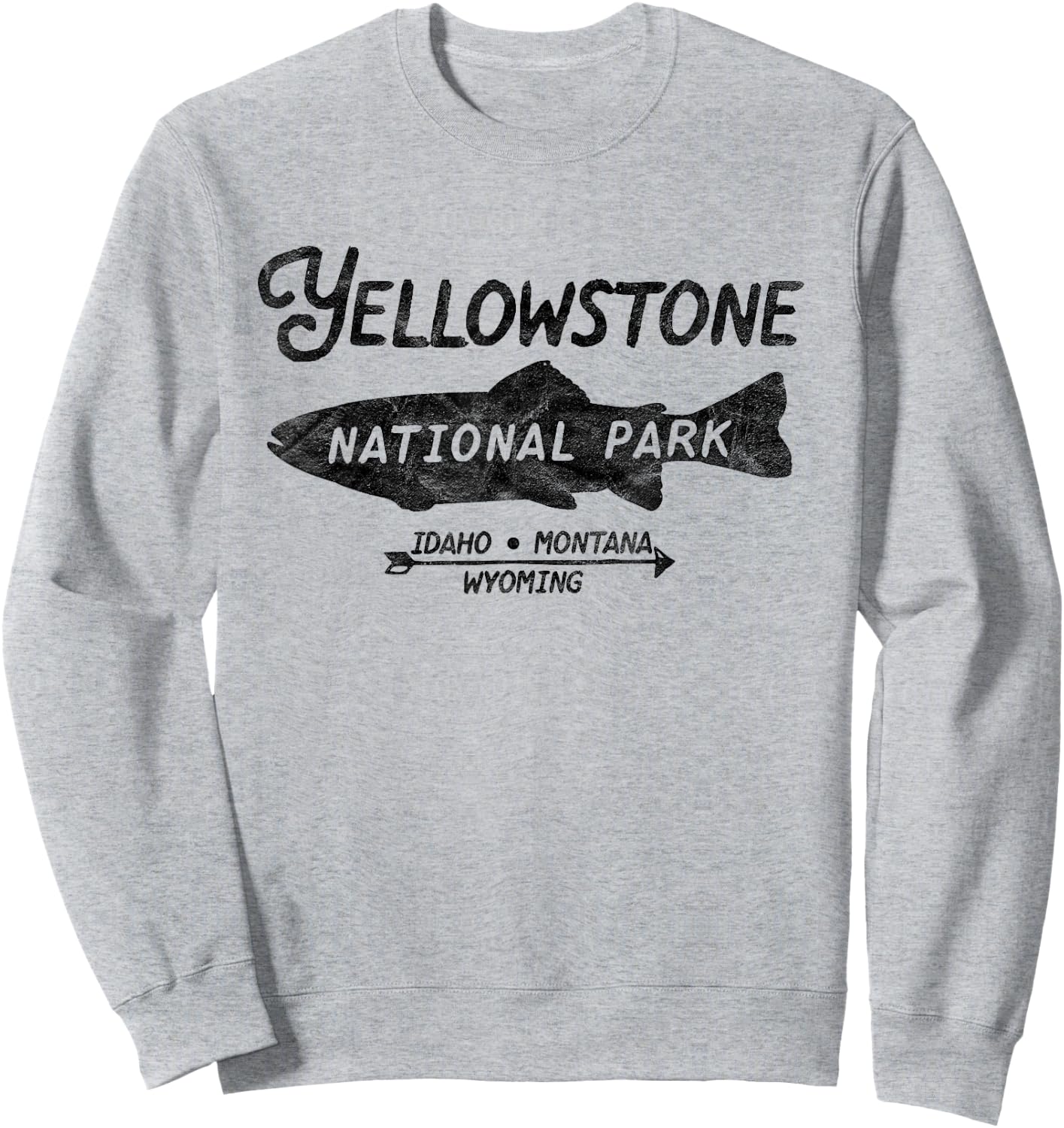 Yellowstone National Park Retro Trout Fishing Graphic Sweatshirt - Sweatshirt | Ash