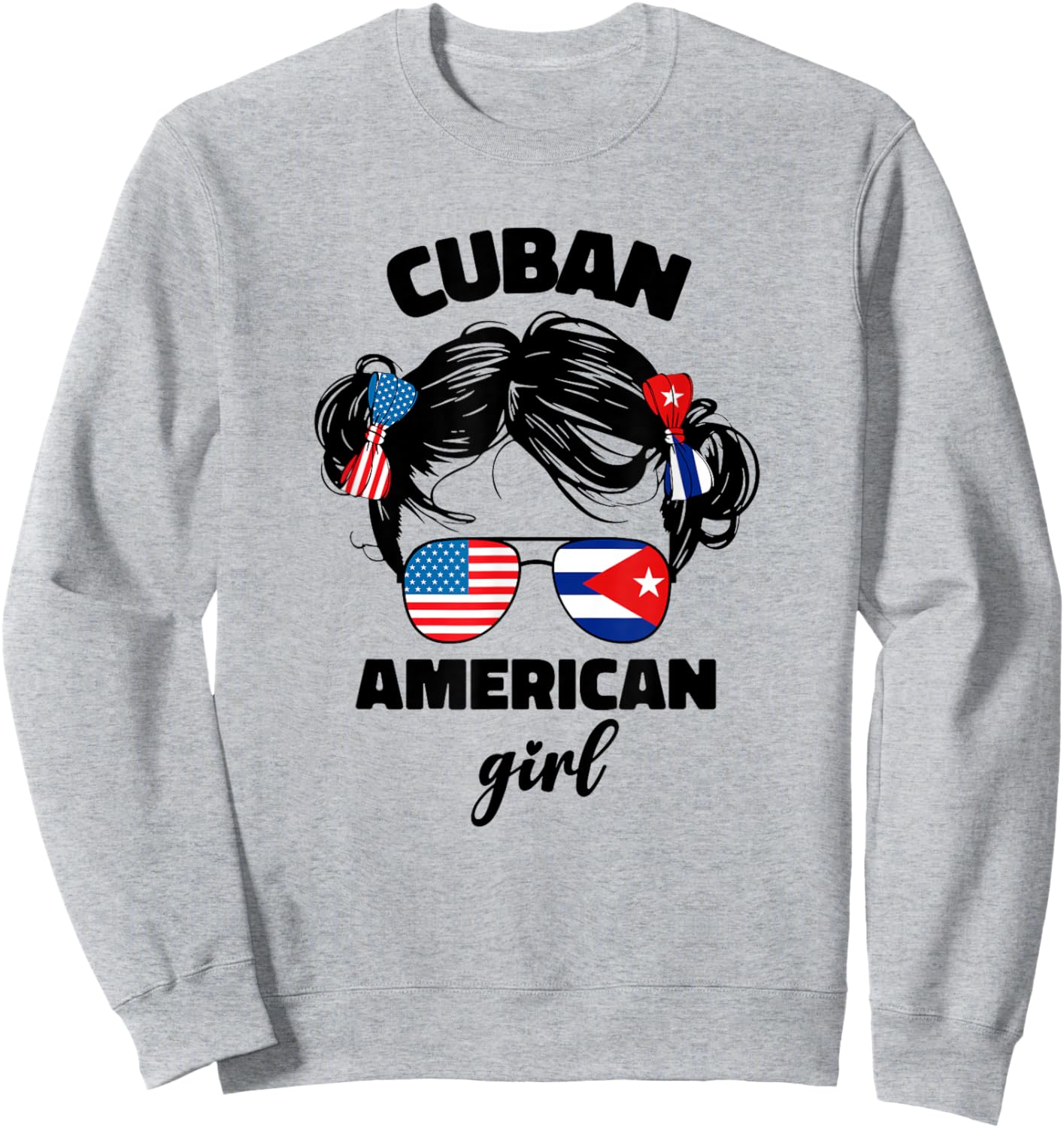 Half Cuban and American America Cuba USA Flag Kids Girl Cute Sweatshirt - Sweatshirt | Ash