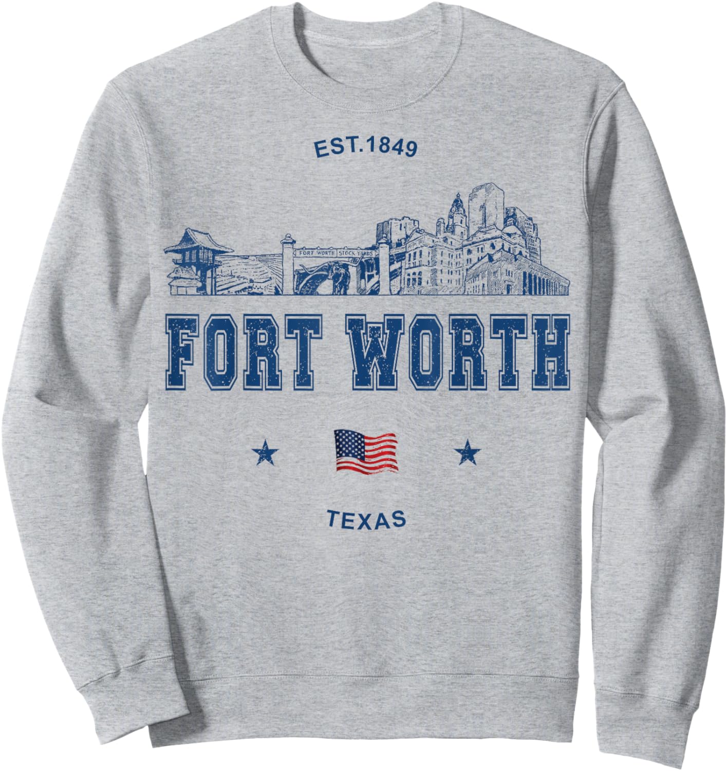 Fort Worth Texas Vintage Skyline Sweatshirt - Sweatshirt | Ash