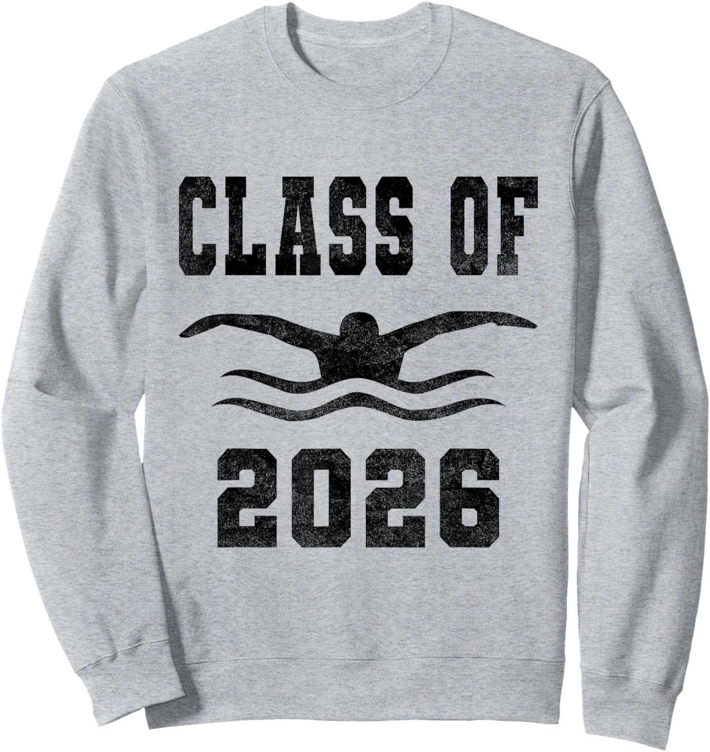 Class of 2026 Senior Swimmer Vintage Swimming Team Black Sweatshirt - Sweatshirt | Ash