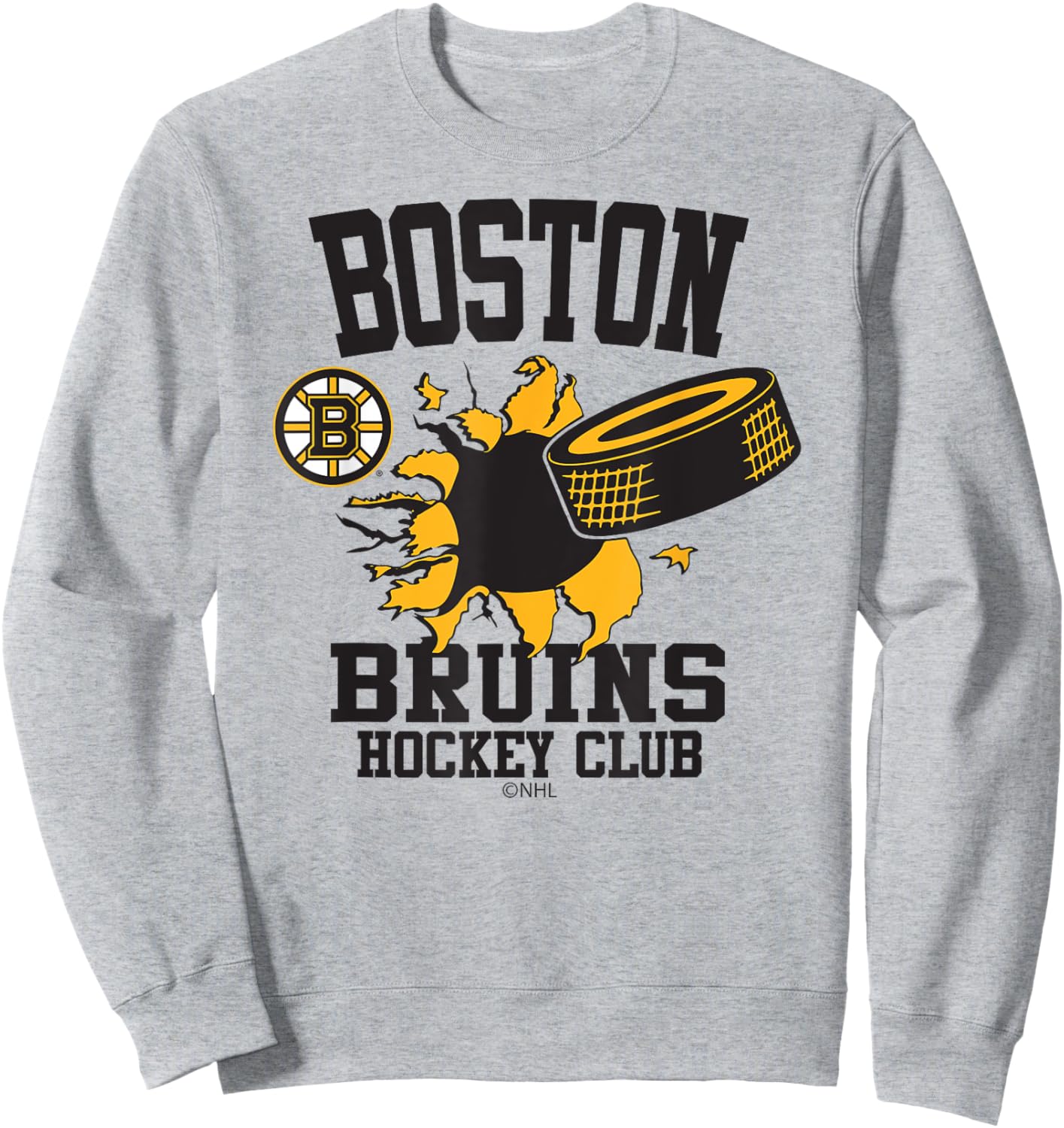 Boston Bruins Hockey Puck Burst Gray Officially Licensed Sweatshirt - Sweatshirt | Ash