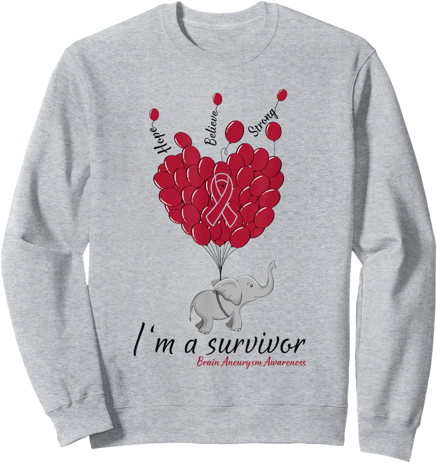 Elephant I'm a Survivor Heart Brain Aneurysm Awareness gift Sweatshirt - Sweatshirt | Ash