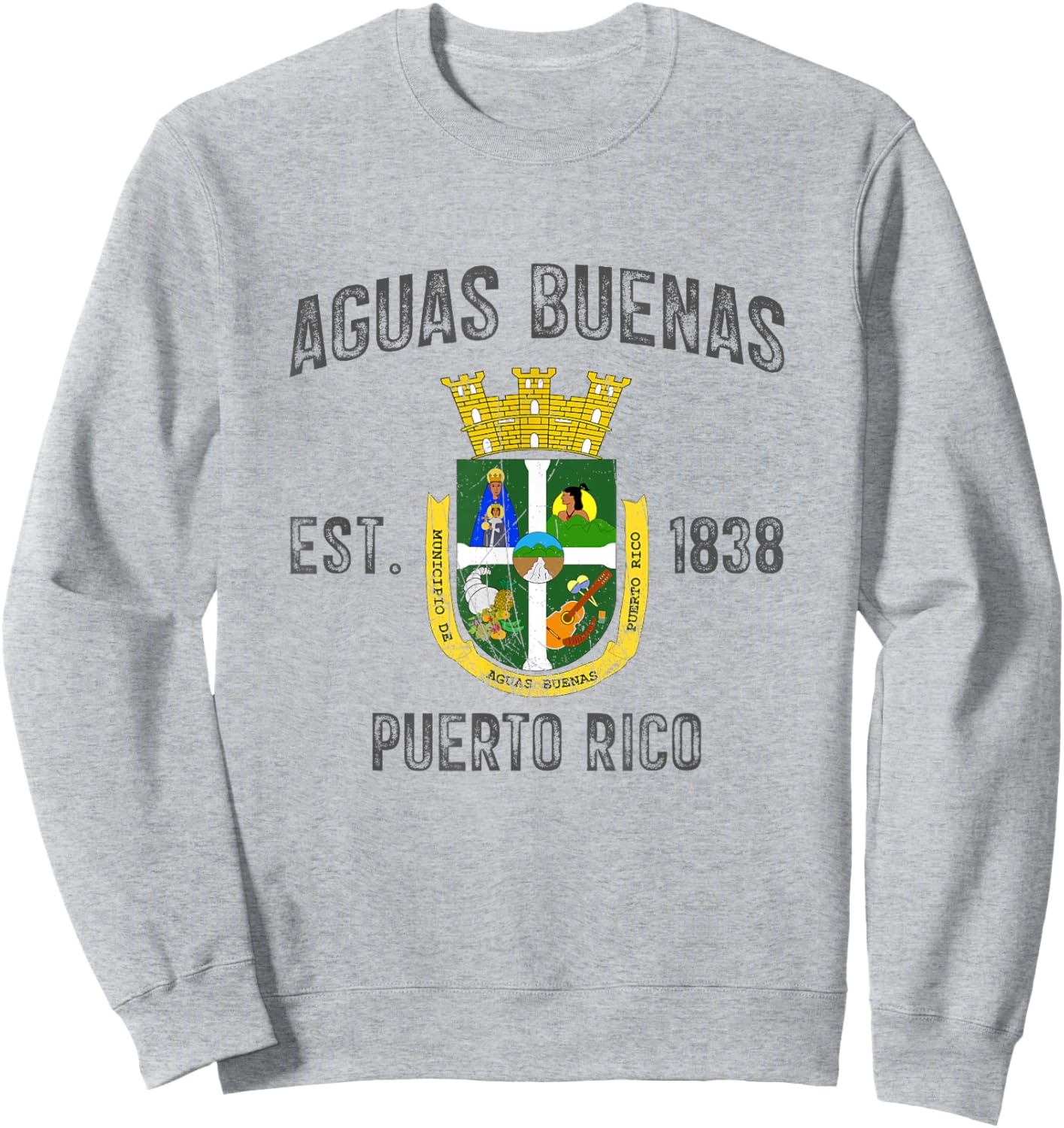 Vintage Aguas Buenas EST.1838 Puerto Rico Flag Design Sweatshirt - Sweatshirt | Ash