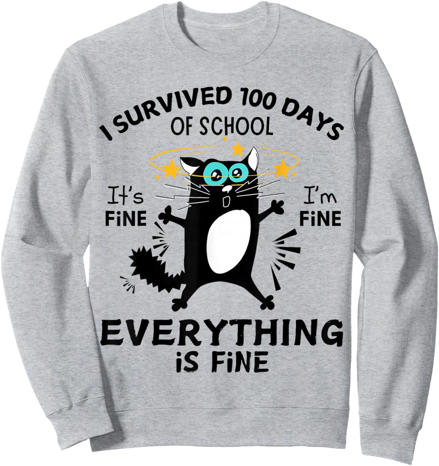 Funny Cat I Survived 100 Days Of School Sweatshirt - Sweatshirt | Ash