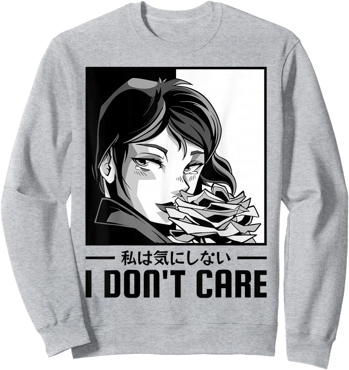 I Don't Care Anime Girl, Aesthetic Soft Grunge Sweatshirt - Sweatshirt | Ash
