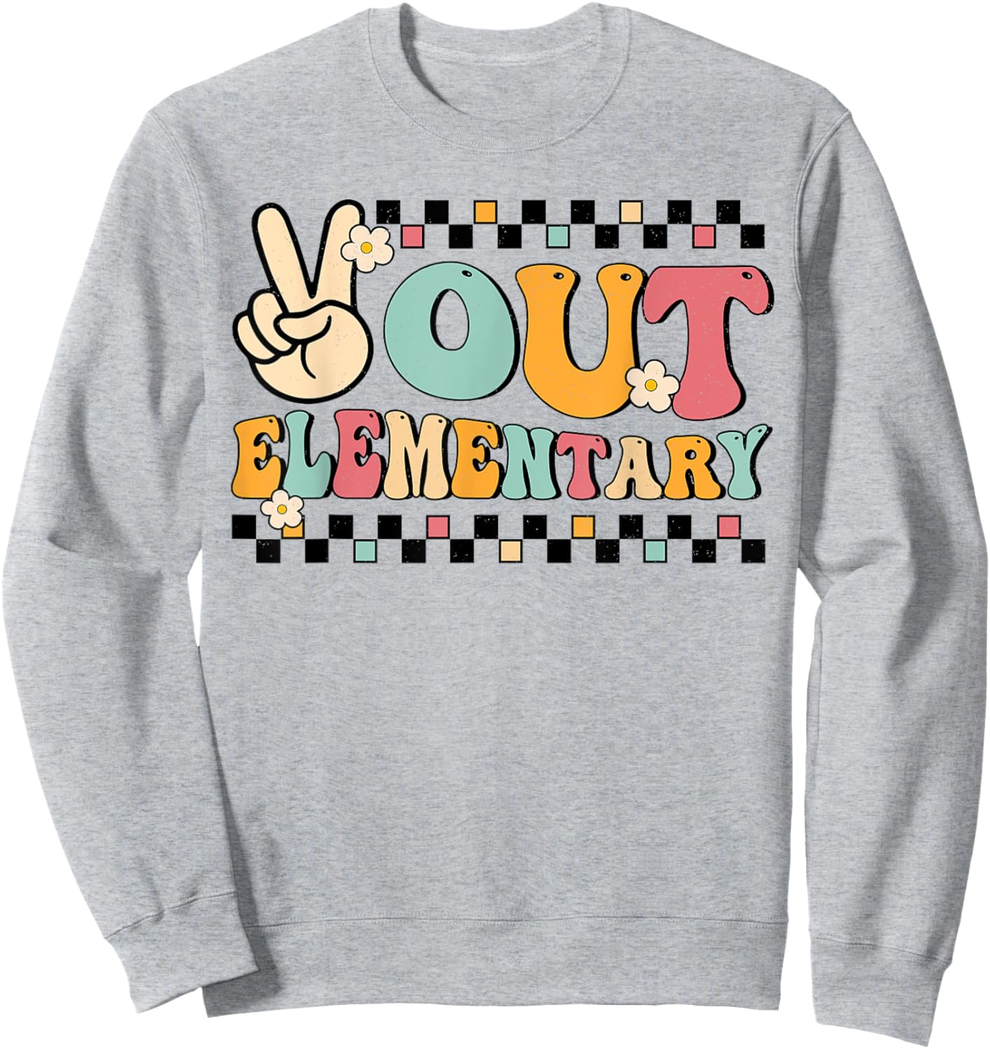 Groovy Last Day Of School Peace Out Elementary Teacher Kids Sweatshirt - Sweatshirt | Ash
