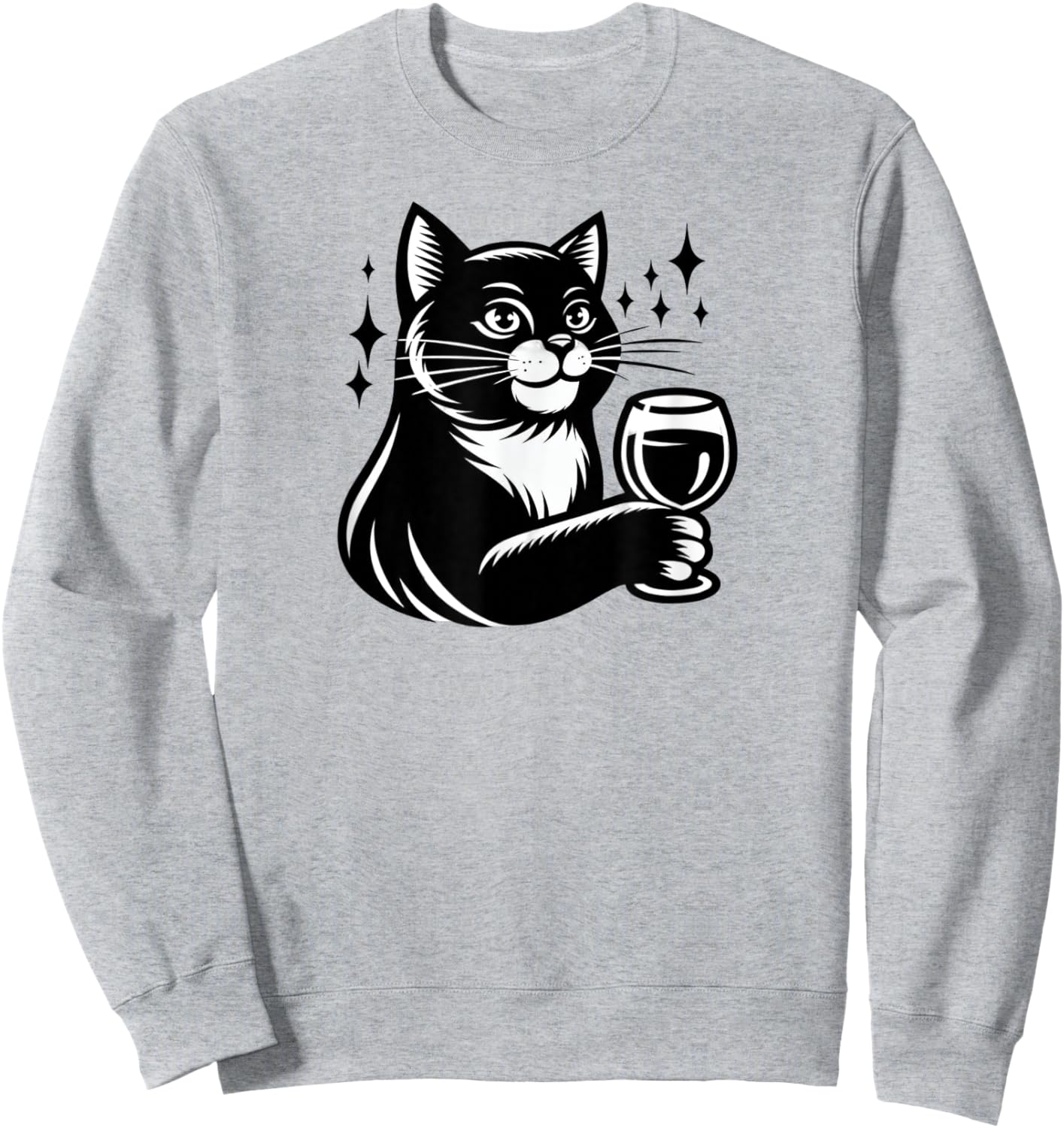 Black Cat With Wine Men Women Sweatshirt - Sweatshirt | Ash