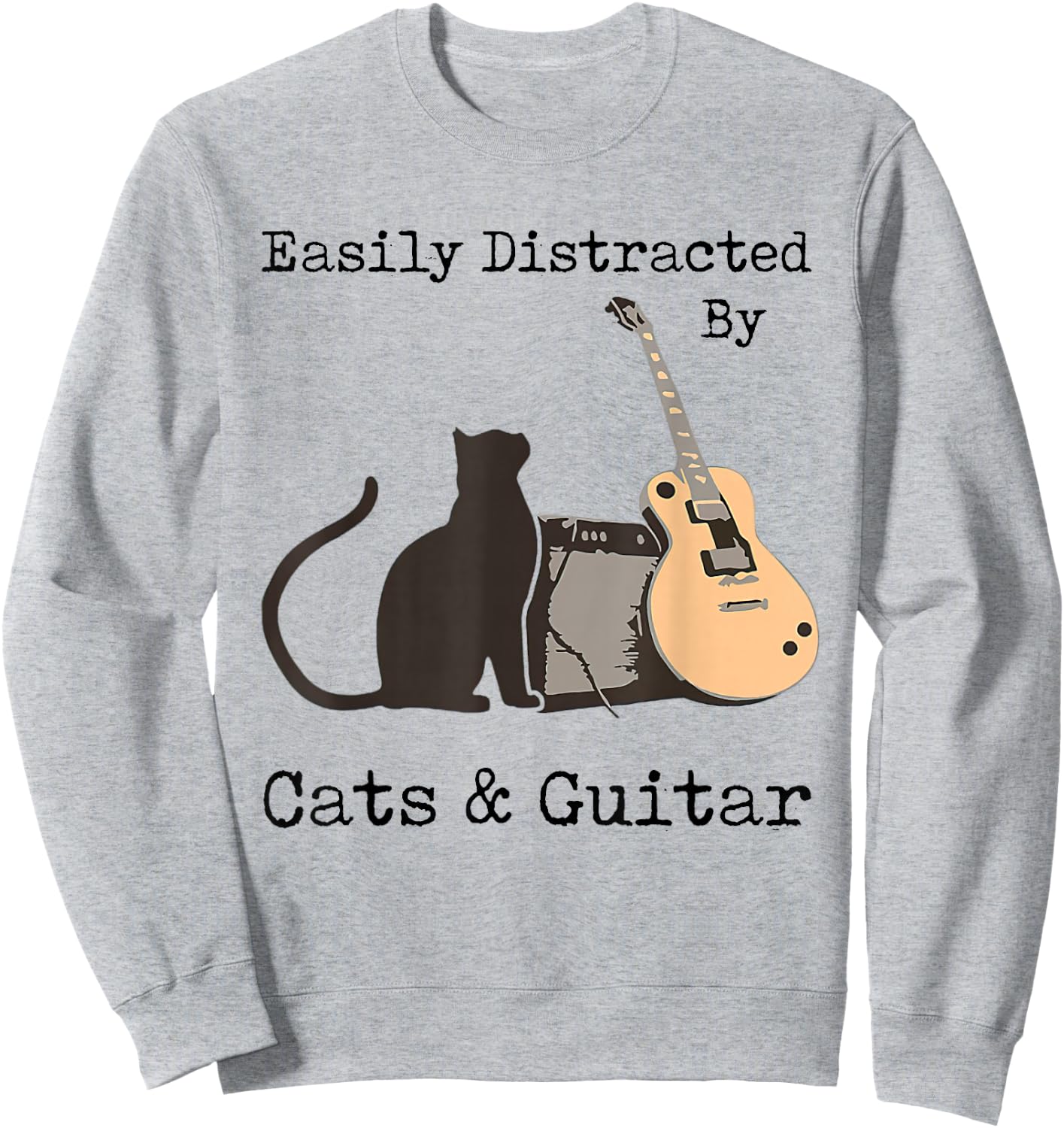 Easily Distracted By Cats And Guitar Gifts Cats Guitar Lover Sweatshirt - Sweatshirt | Ash