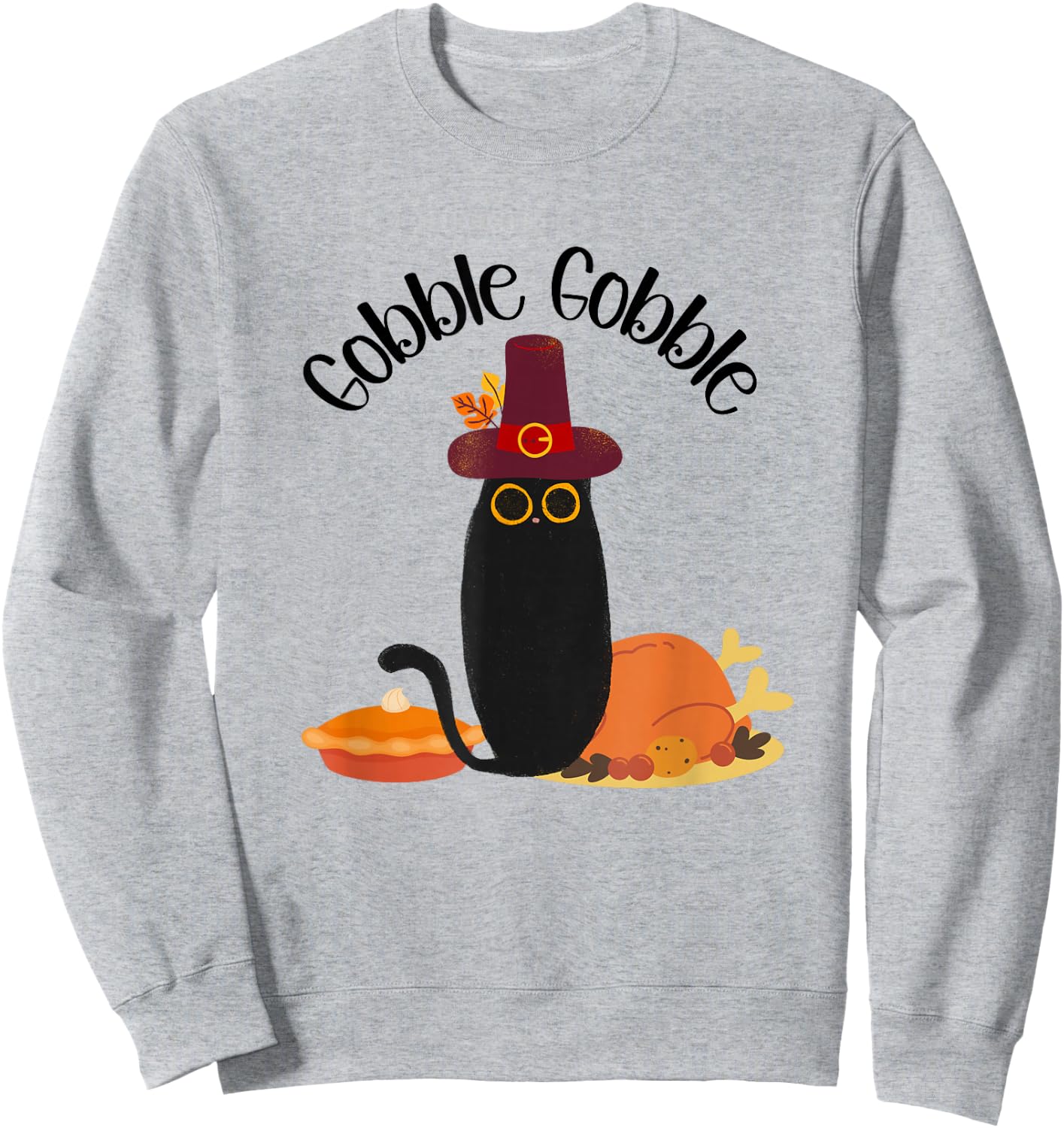 Thanksgiving Black Cat Gobble Gobble Cat Men Women Kids Sweatshirt - Sweatshirt | Ash
