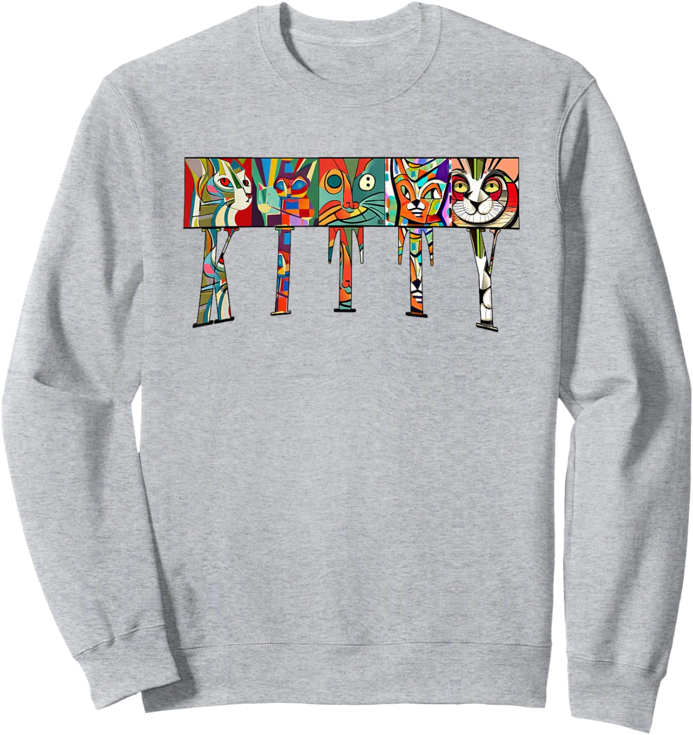 Mid-Century Modern Cubism Expressionist Cats Kitty Art Sweatshirt - Sweatshirt | Ash