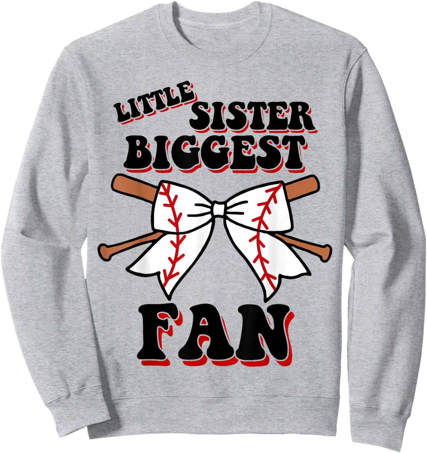 Toddler Little Sister Biggest Fan Cute Baseball Baby Girl Sweatshirt - Sweatshirt | Ash