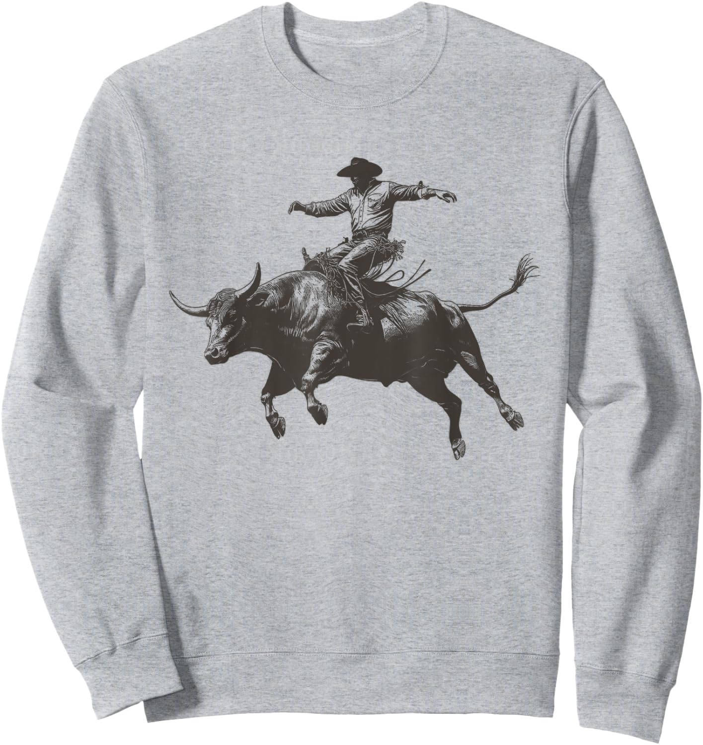 Vintage Cowboy Festival Country Music Concert Grey Cowboy Riding Bull - -Adults & Kids - Short Sleeve - Classic Fit - - Small Sweatshirt - Sweatshirt | Ash
