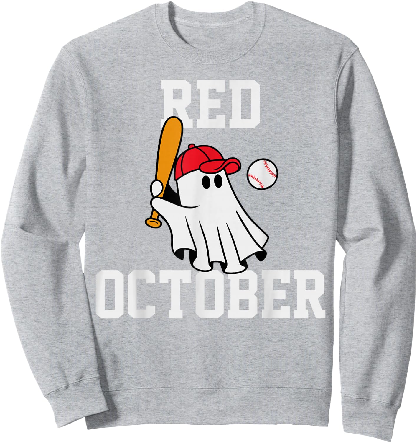 Funny Red October Halloween Ghost Playing Baseball Women Men Sweatshirt - Sweatshirt | Ash