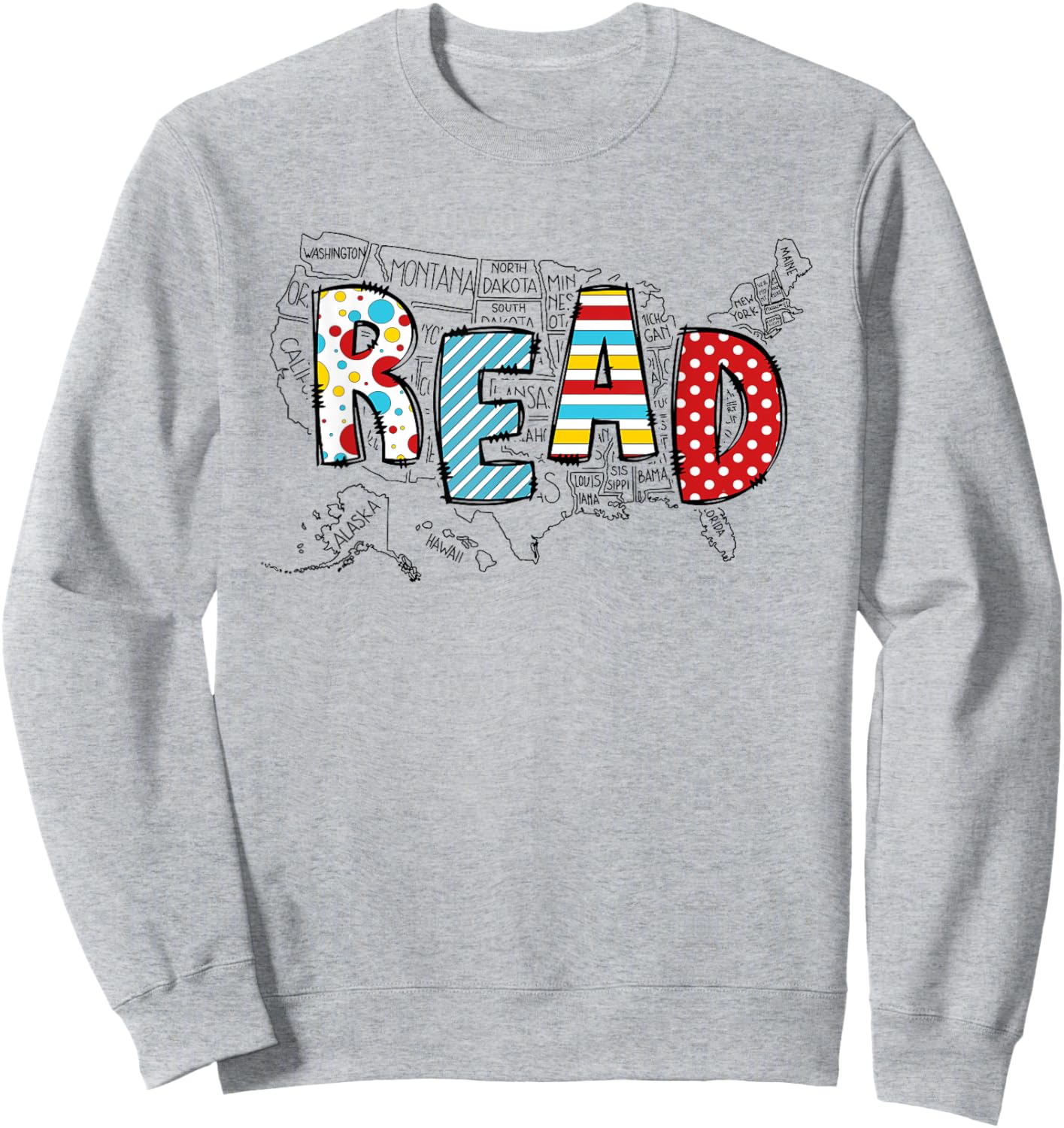 National Read America Red And White Stripe Animated Cat Sweatshirt - Sweatshirt | Ash
