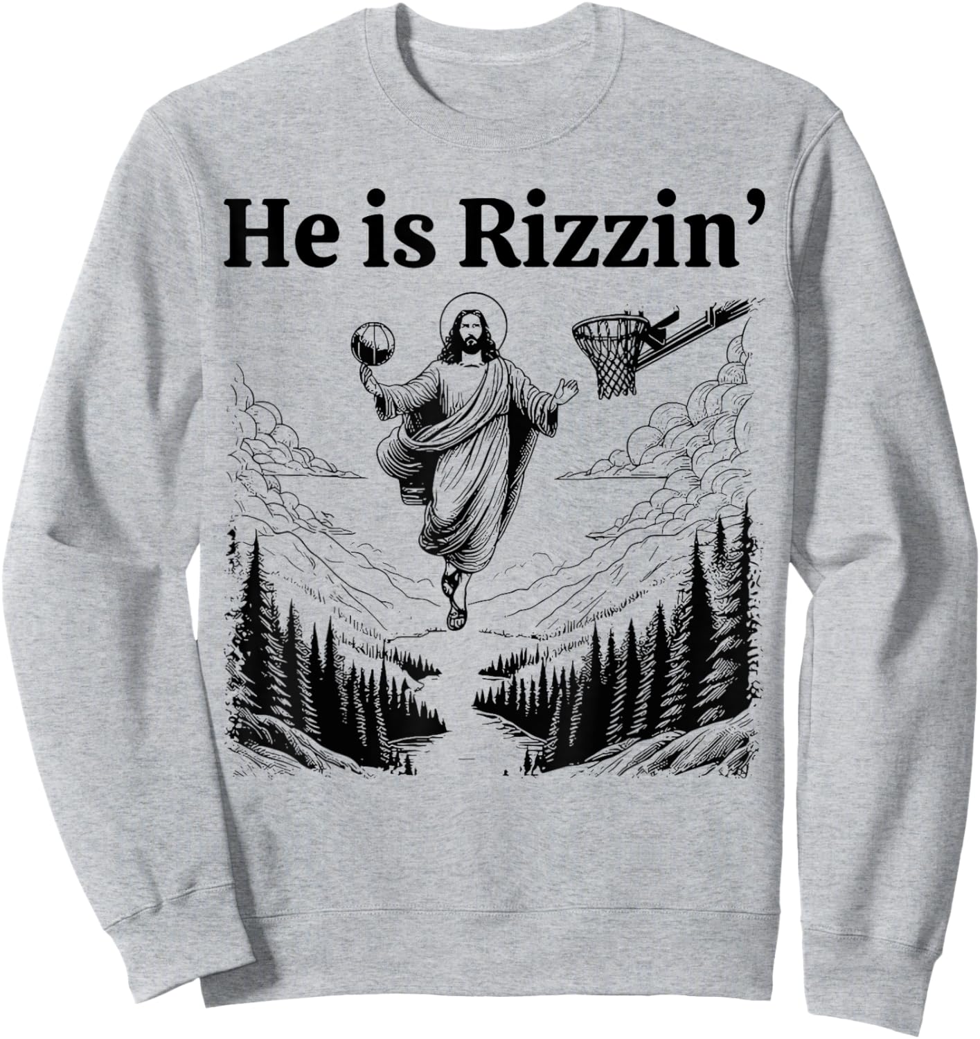 He Is Rizzin Funny Kids Easter Day Retro Christian Religious Sweatshirt - Sweatshirt | Ash