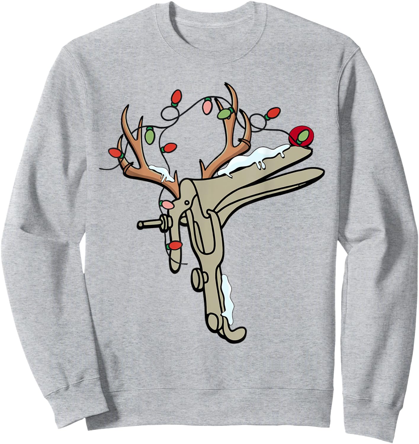 Reindeer Christmas Light Speculum Funny OBGYN Nurse Holiday Sweatshirt - Sweatshirt | Ash