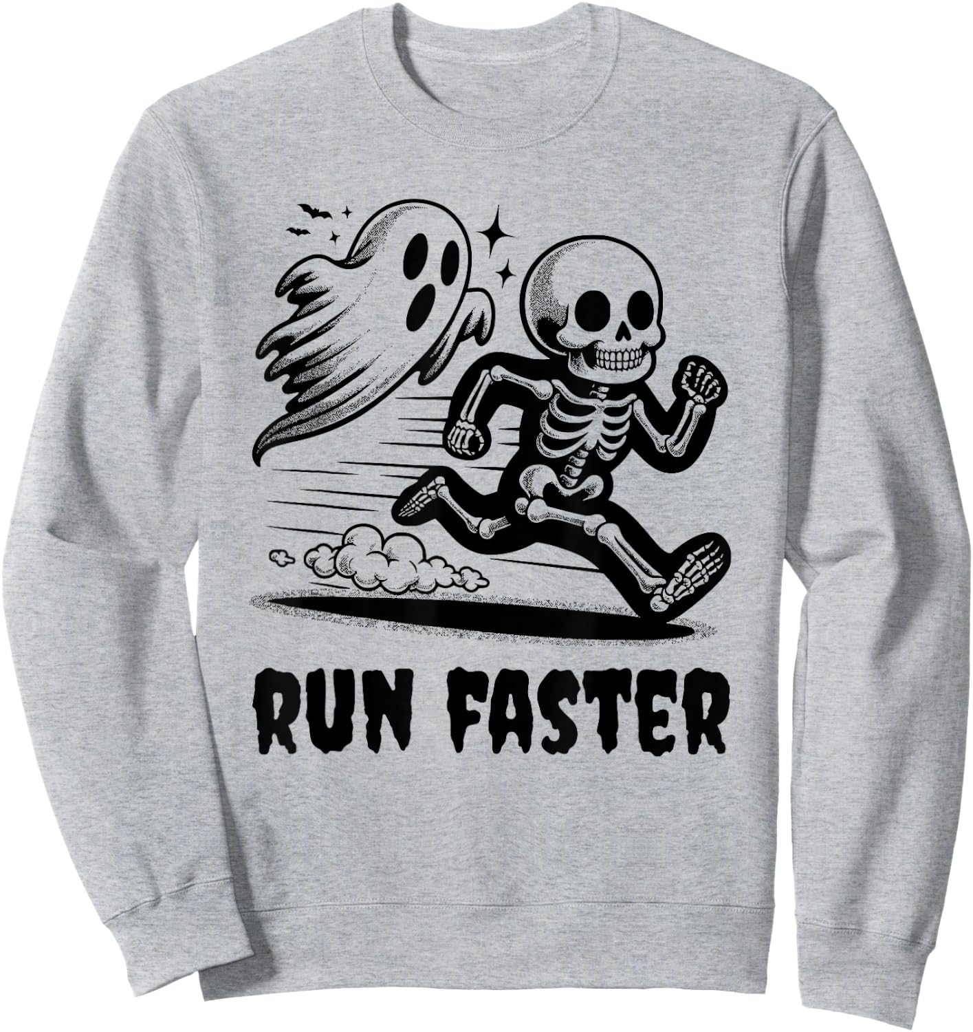 Skeleton and Ghost Running Funny Runner and Halloween Sweatshirt - Sweatshirt | Ash