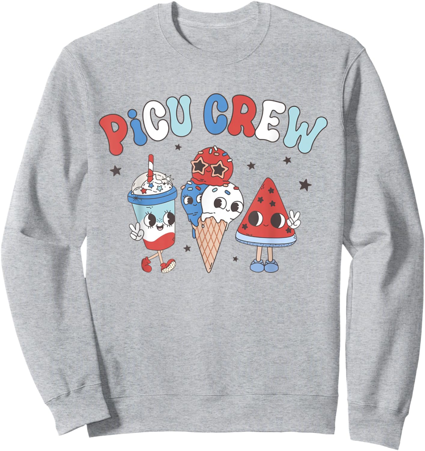 Retro PICU Nurse 4th Of July Popsicle American PICU Squad Sweatshirt - Sweatshirt | Ash
