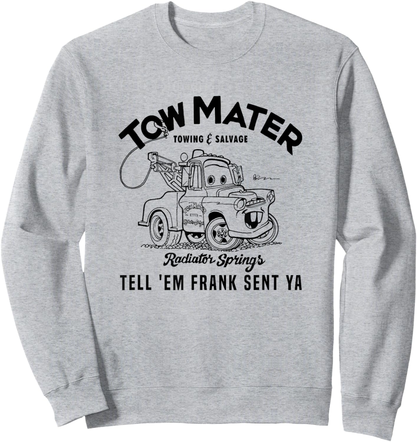 Disney Pixar Cars Tow Mater Towing & Salvage Outline Logo Sweatshirt - Sweatshirt | Ash
