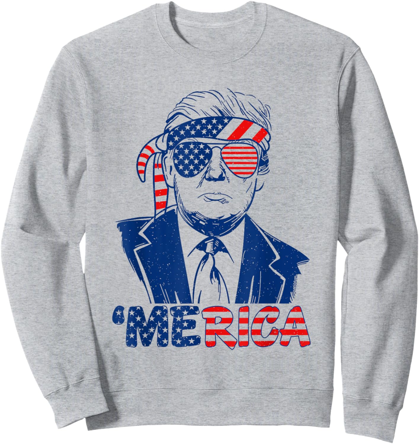 'MERICA TRUMP Happy 4th Of July Trump American Flag Funny Men Sweatshirt - Sweatshirt | Ash