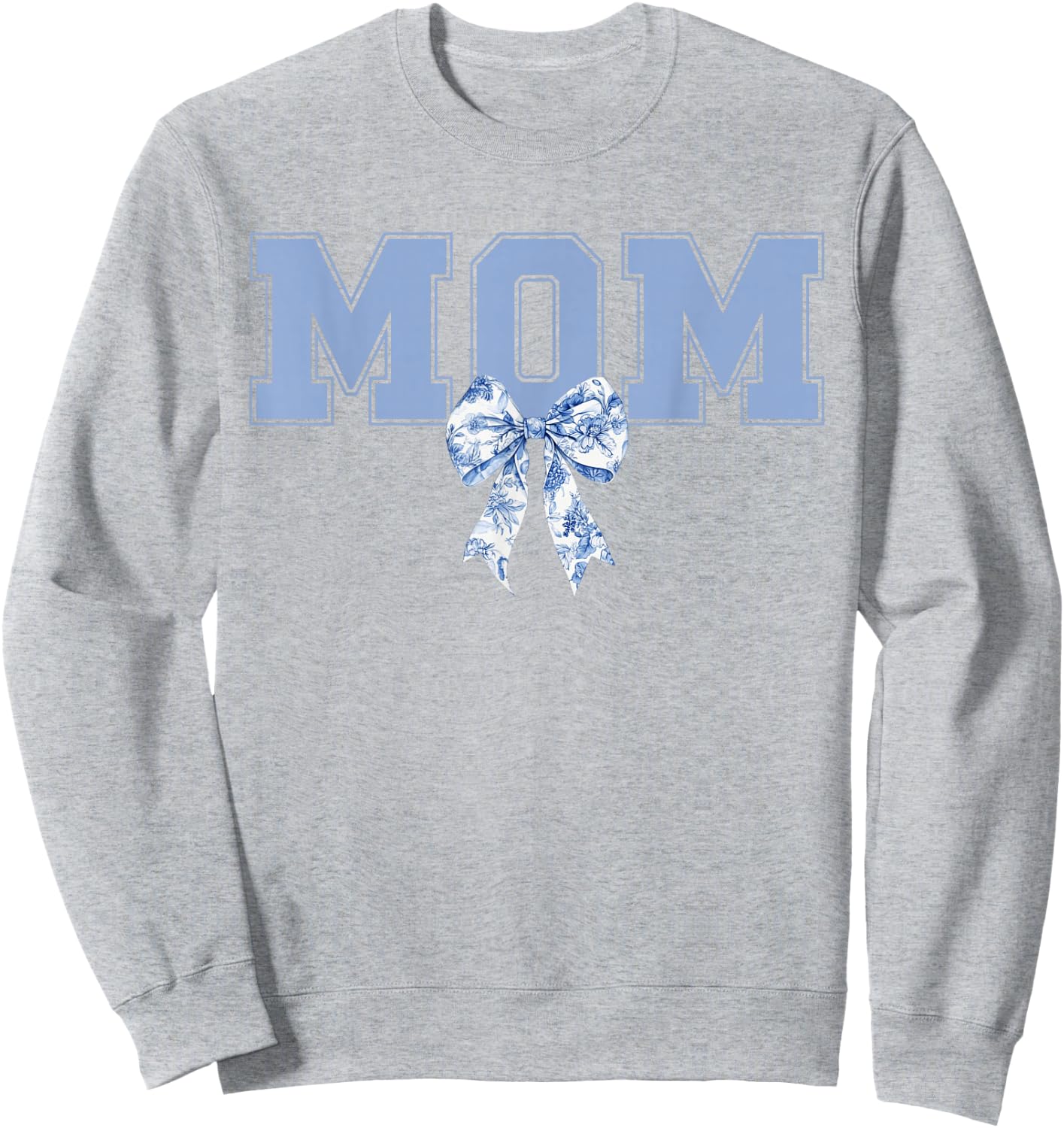 Mom Coquette Toile Blue Bow Boy Mom Cute Mother's Day Mama Sweatshirt - Sweatshirt | Ash