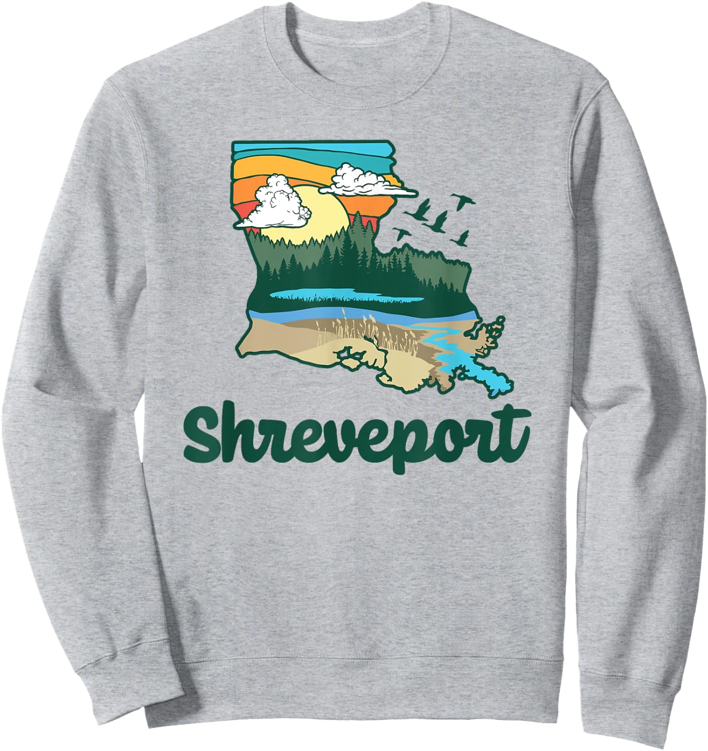 Retro Shreveport Louisiana Nature & Outside Lover Graphic Sweatshirt - Sweatshirt | Ash