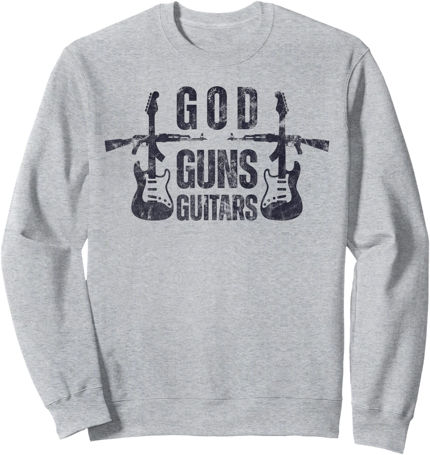 God Guns Guitar Funny Christian Guitar Lover Sweatshirt - Sweatshirt | Ash