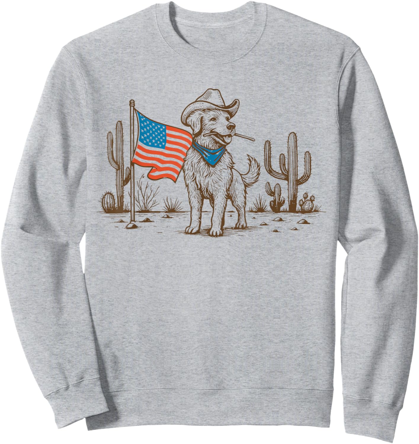 Retro Western Patriotic Cowboy Dog American Flag 4th of July Sweatshirt - Sweatshirt | Ash