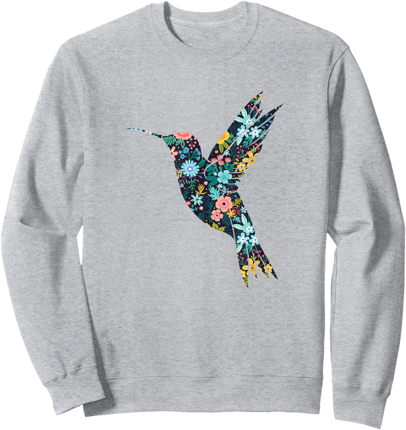Floral Hummingbird Silhouette Girls Graphic Sweatshirt - Sweatshirt | Ash