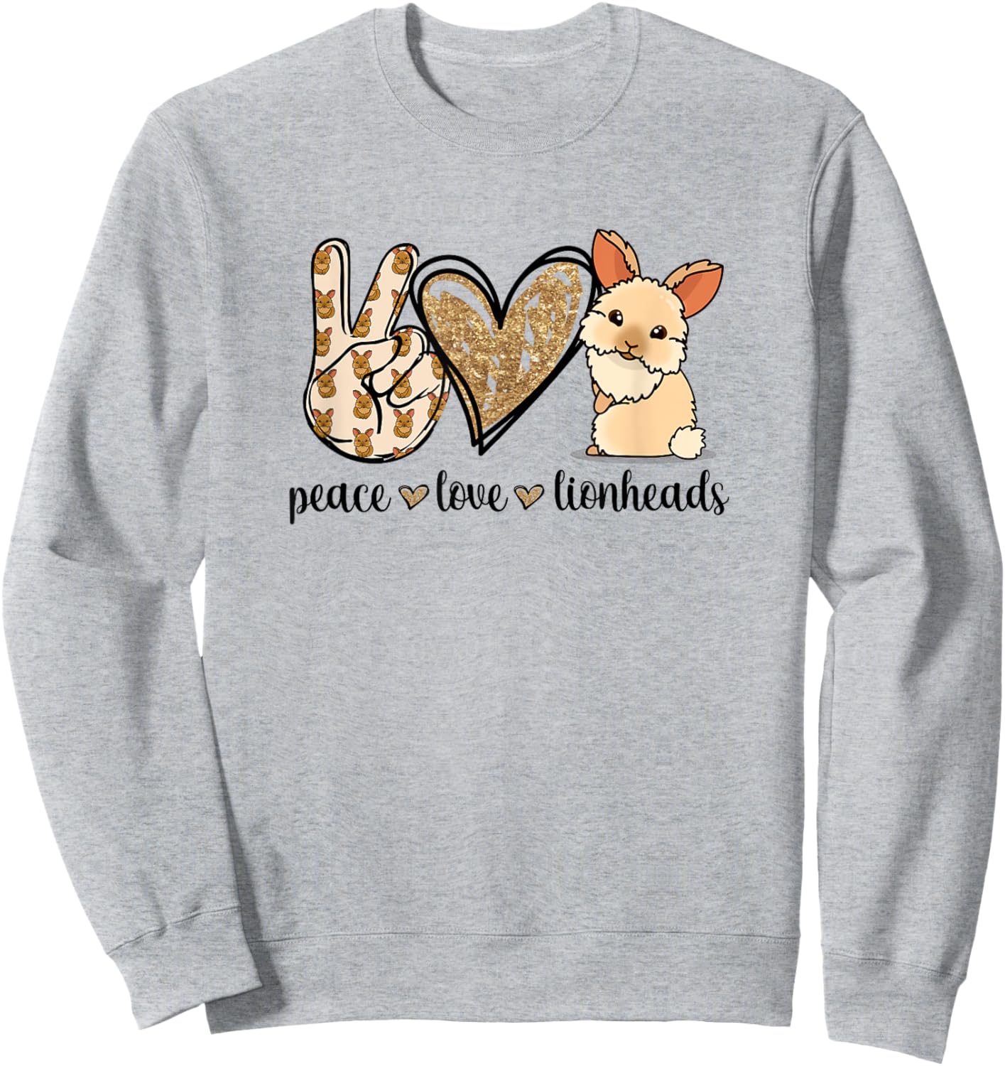 Cute Kawaii Peace Love Lionhead Rabbit Lover Sweatshirt - Sweatshirt | Ash