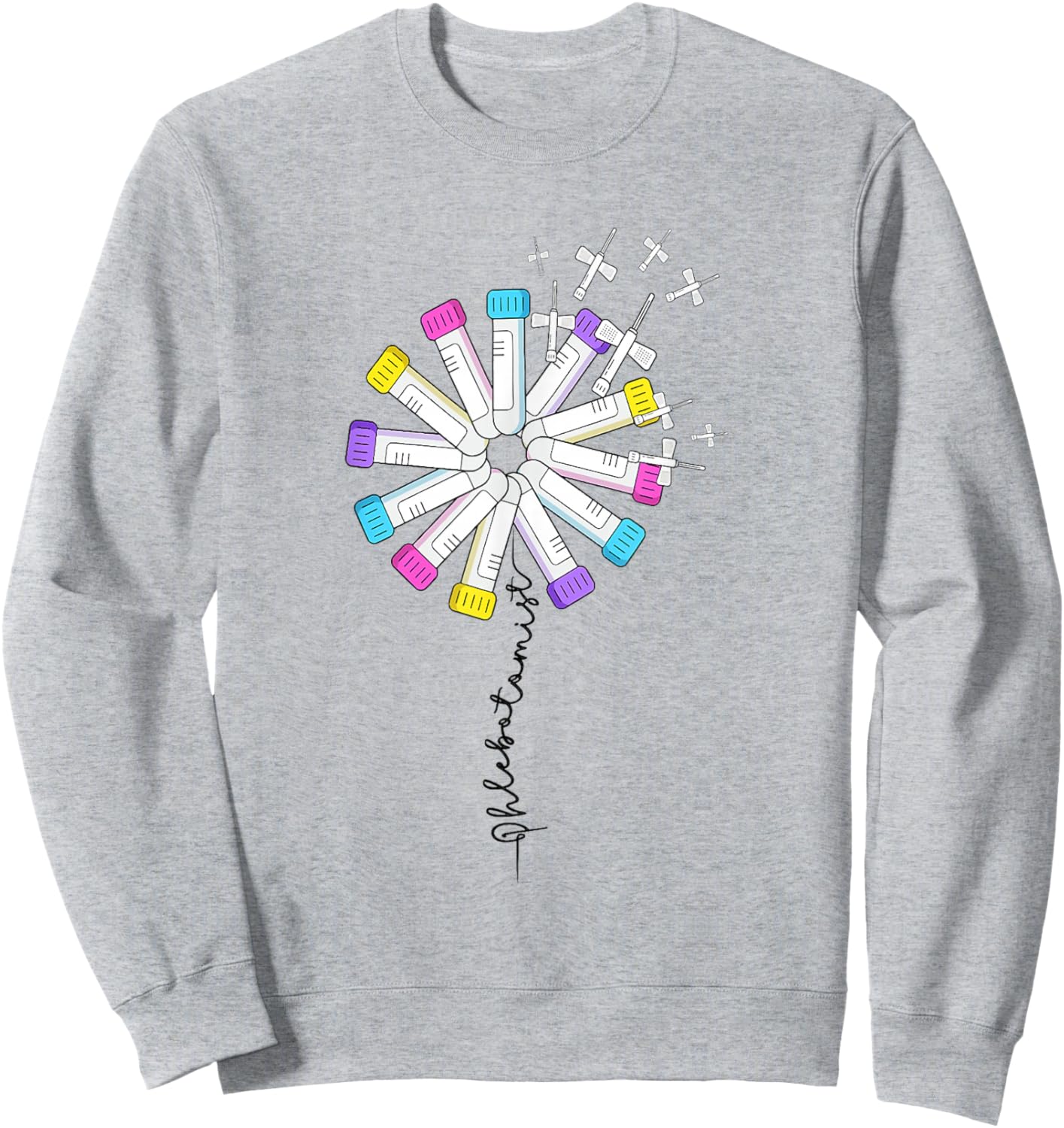 Phlebotomist Nurse Dandelion Butterflies Needle Rainbow Sweatshirt - Sweatshirt | Ash