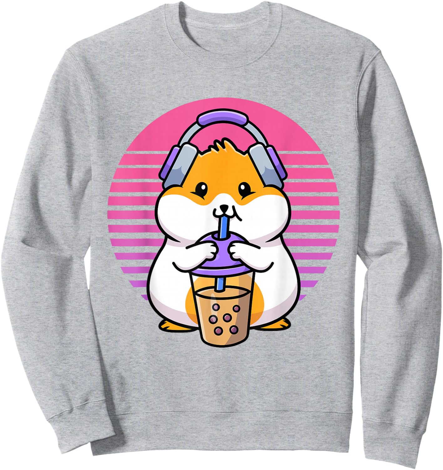 Retro Boba And KPop Shirt Kawaii Hamster K-Pop Merchandise Sweatshirt - Sweatshirt | Ash