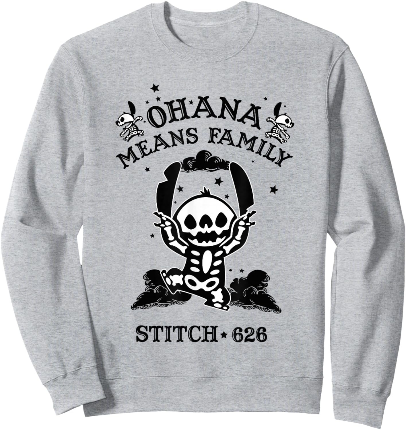 Disney Lilo & Stitch Halloween Ohana Means Family Skeleton Sweatshirt - Sweatshirt | Ash