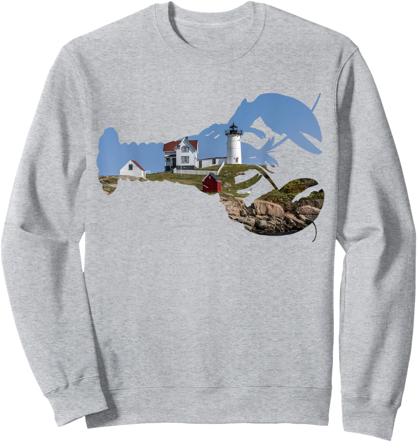 Nubble Lighthouse York ME Lobster Silhouette , Small, Blue Sweatshirt - Sweatshirt | Ash