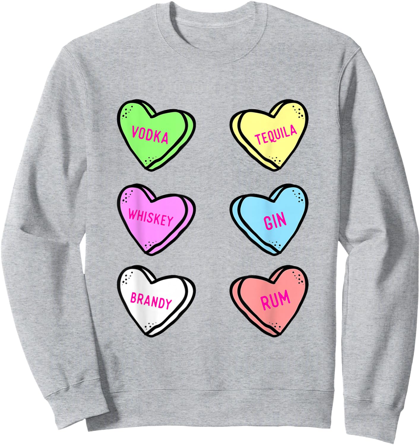 Valentines Day Hearts Drinking Liquor Lovers Anti Valentine Sweatshirt - Sweatshirt | Ash