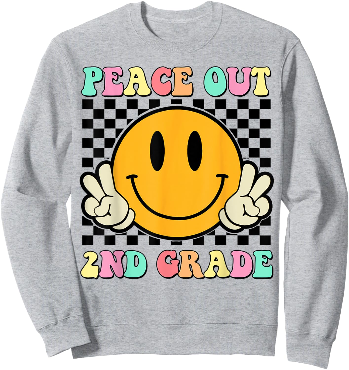 Peace Out 2nd Grade Teacher Retro Smile Last Day Of School Women Girls Kids Sweatshirt - Sweatshirt | Ash