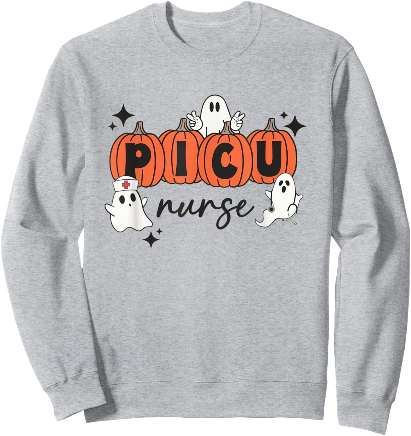 Cute Ghosts PICU Nurse Halloween Pumpkins Pediatric ICU Sweatshirt - Sweatshirt | Ash