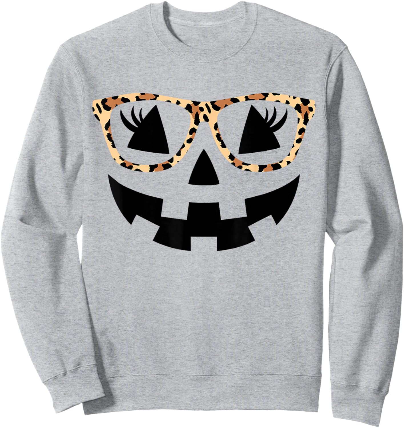 Jack O Lantern Face Pumpkin Hallowen Leopard Print Glasses Sweatshirt - Sweatshirt | Ash