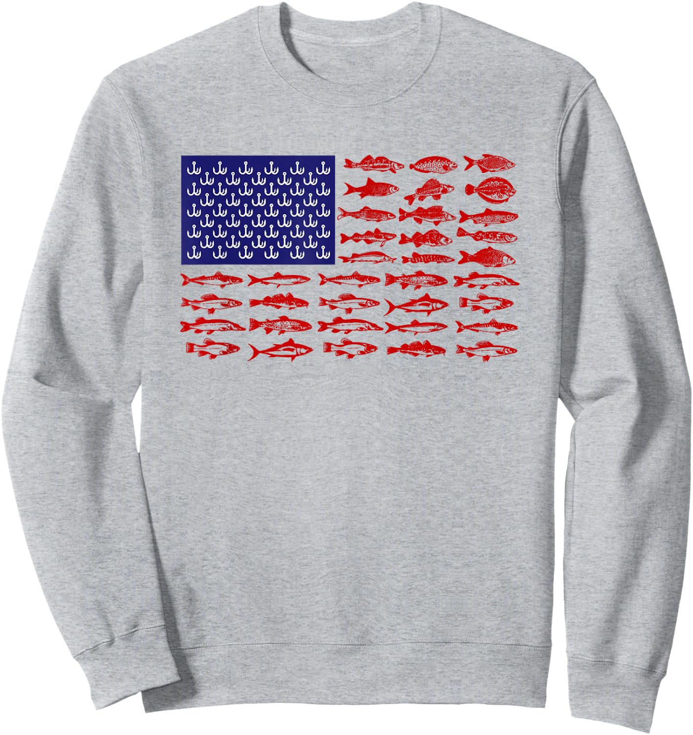 Fish American flag Patriotic Fishing 4th of July Kids Men Sweatshirt - Sweatshirt | Ash