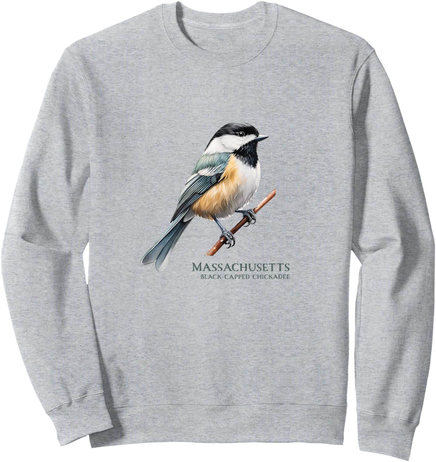 Black-Capped Chickadee State Bird of Massachusetts Songbird Sweatshirt - Sweatshirt | Ash