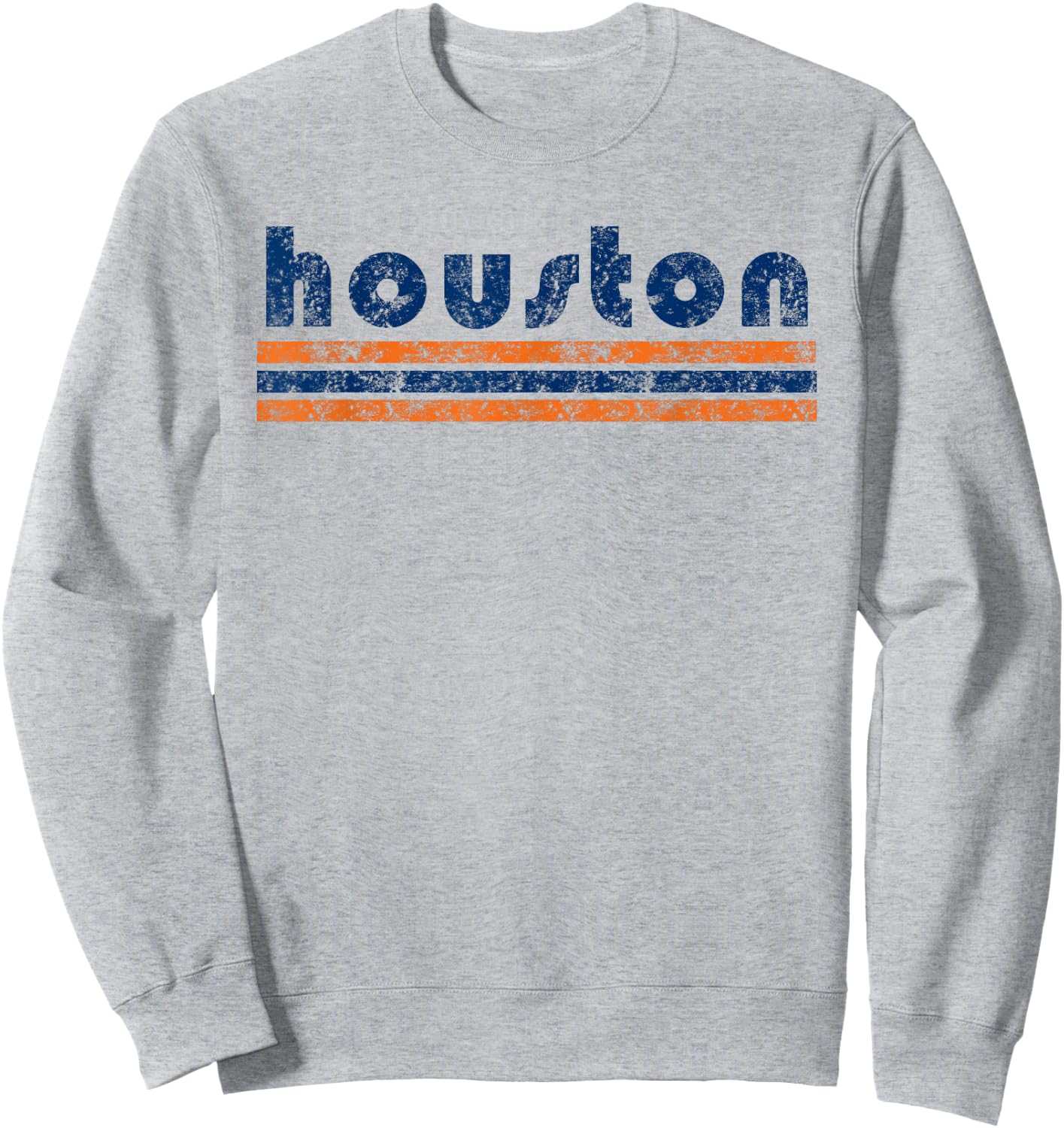 Houston Texas Retro Three Stripe Weathered Vintage Sweatshirt - Sweatshirt | Ash