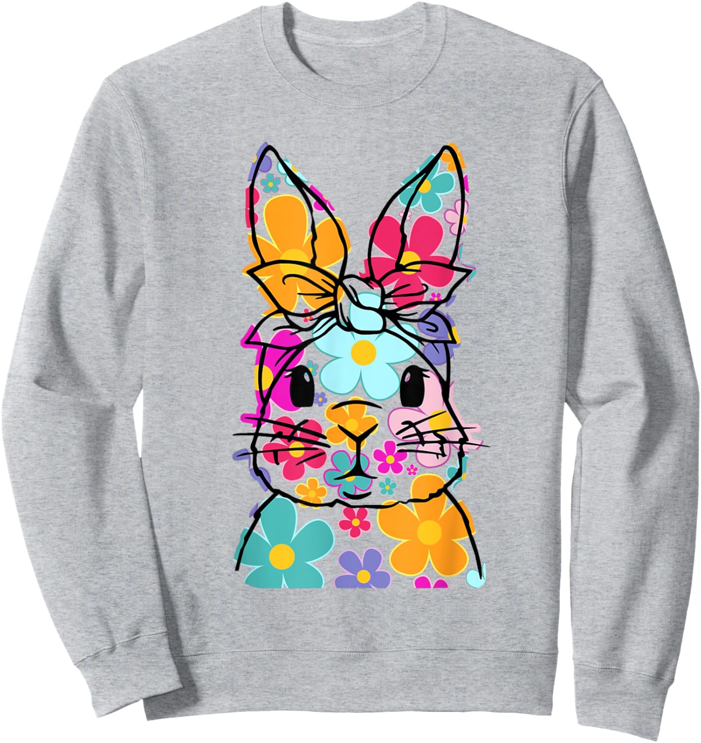 Happy Easter Bunny Daisy Floral Easter Rabbit Face Women Kid Sweatshirt - Sweatshirt | Ash