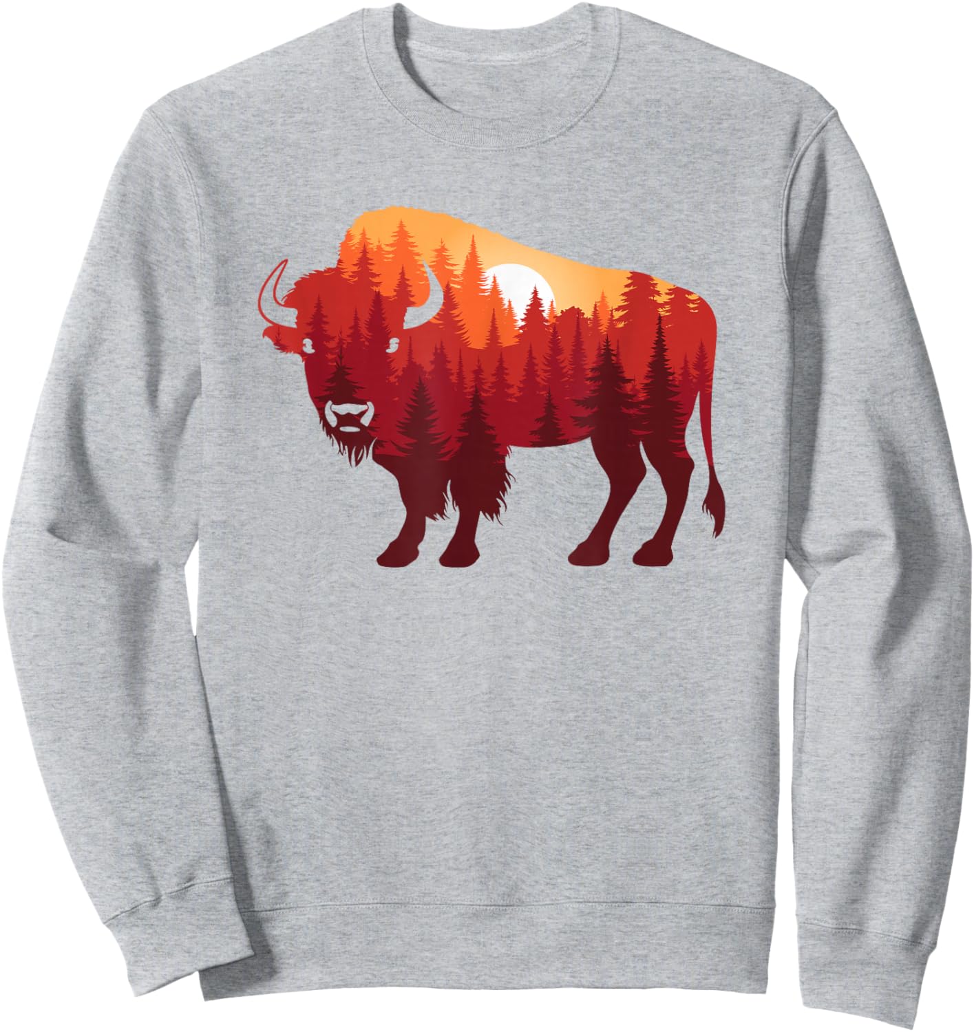 Buffalo Landscape Pine Tree Nature Bison Men Women Sweatshirt - Sweatshirt | Ash