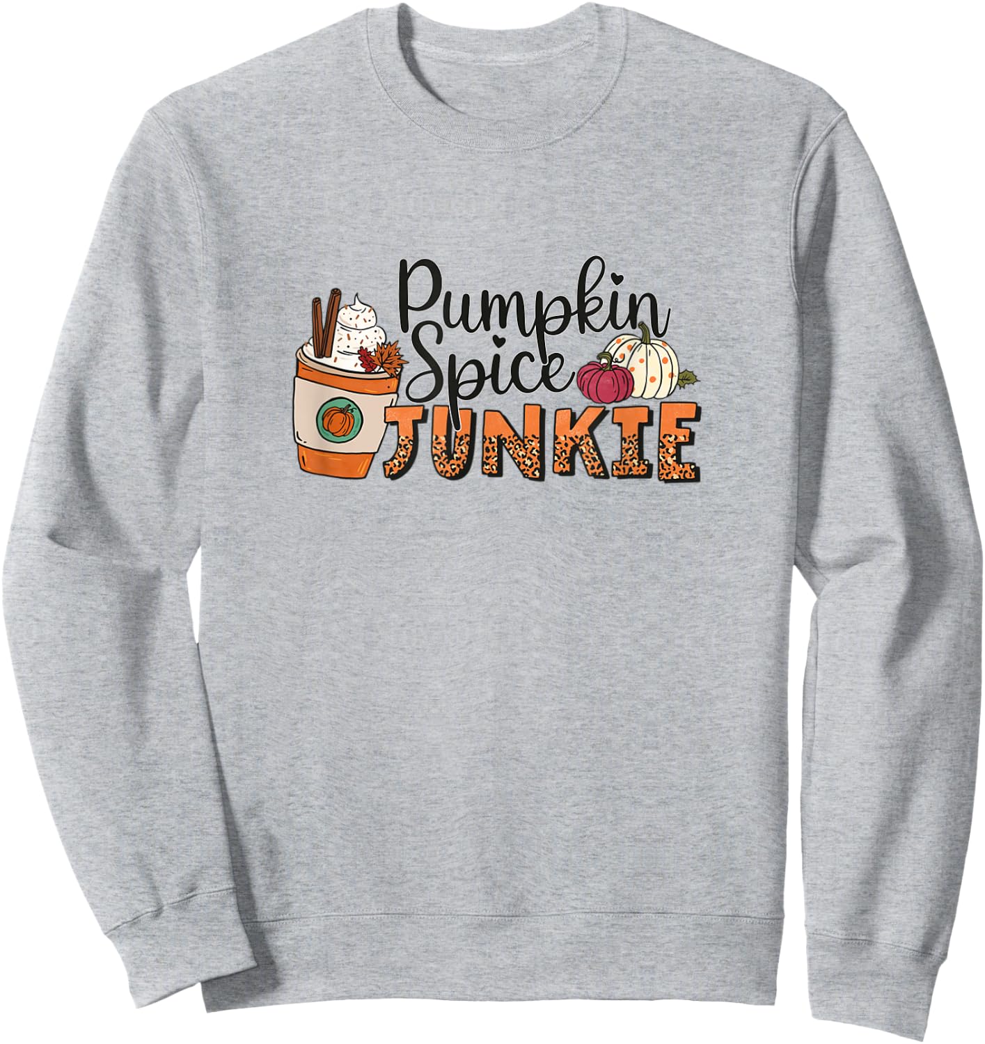 Fall Coffee Pumpkin Spice Junkie Latte Autumn Leopard Sweatshirt - Sweatshirt | Ash