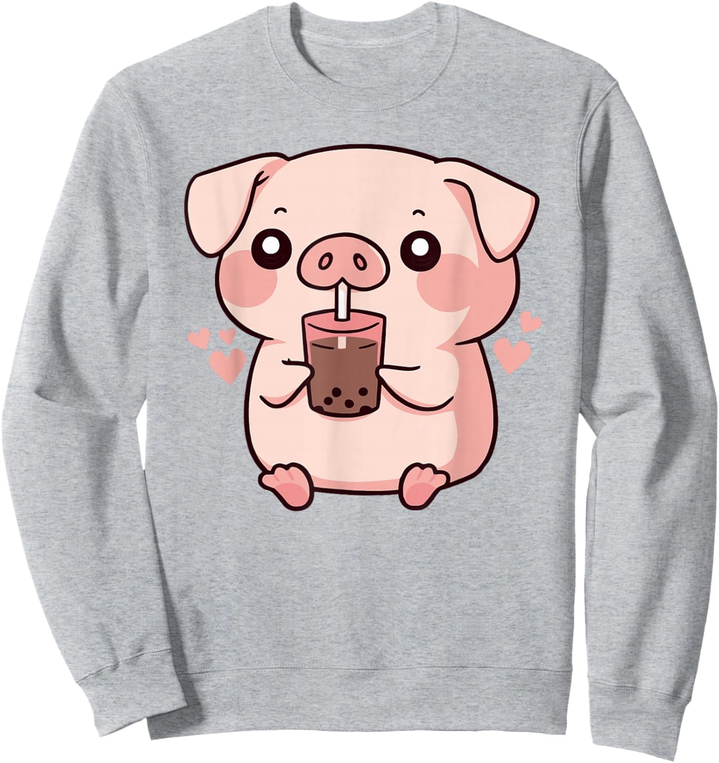 Cute Kawaii Cartoon Pig Drinking Bubble Tea Sweatshirt - Sweatshirt | Ash