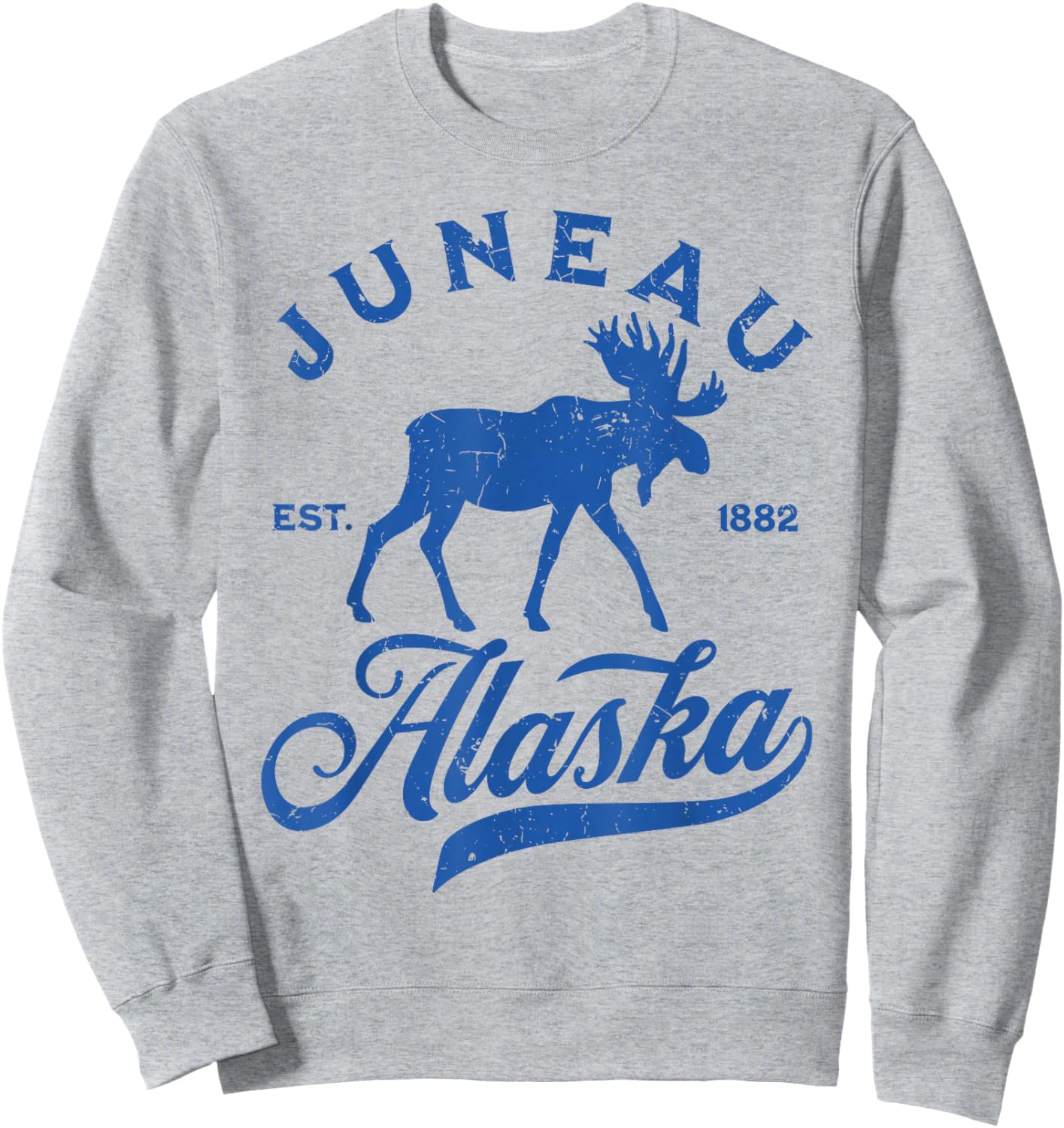 Vintage Juneau Alaska AK Moose Family Vacation Souvenir Sweatshirt - Sweatshirt | Ash