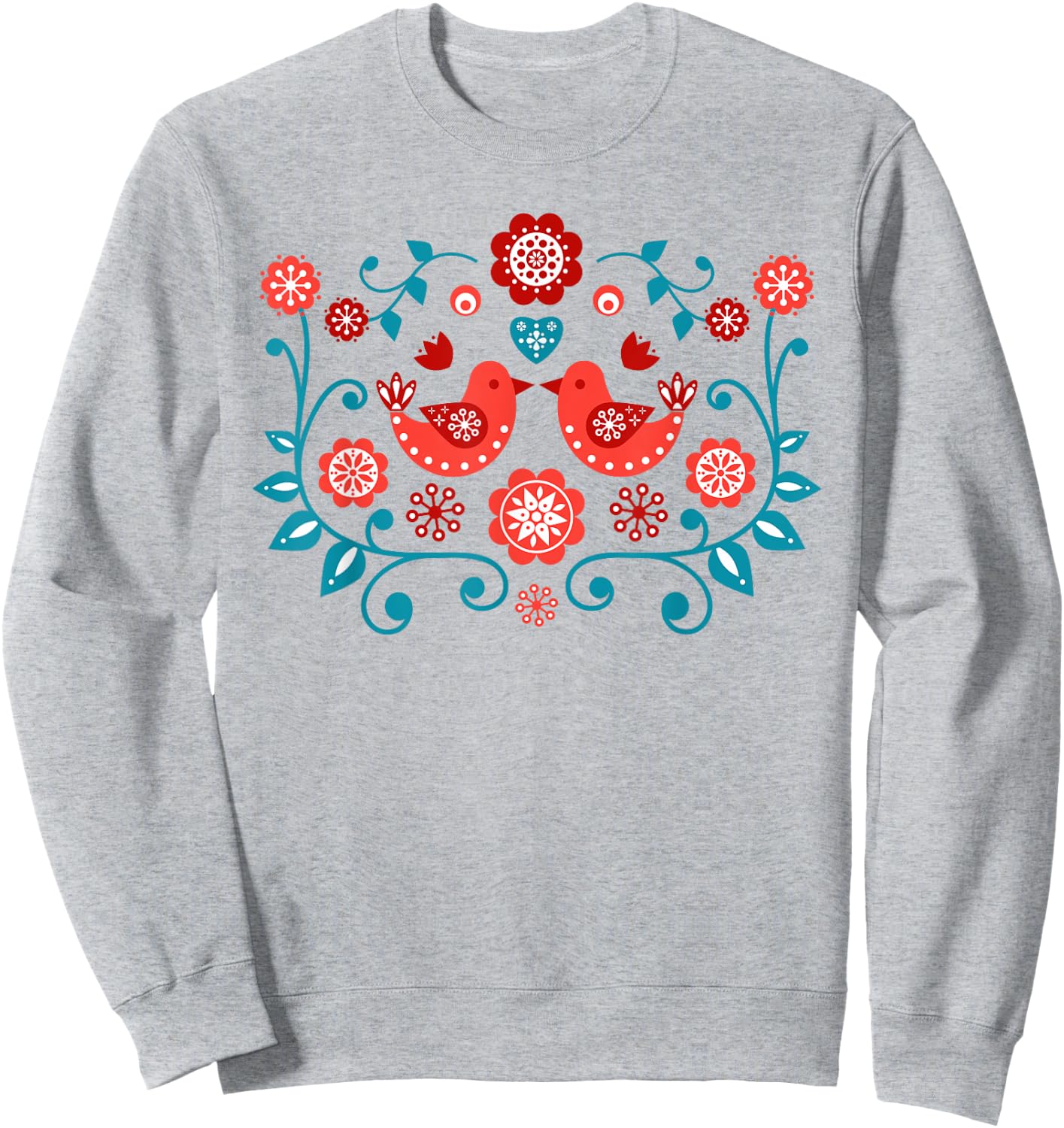 Scandinavian Folk Art Bird Pattern Shirt Sweatshirt - Sweatshirt | Ash